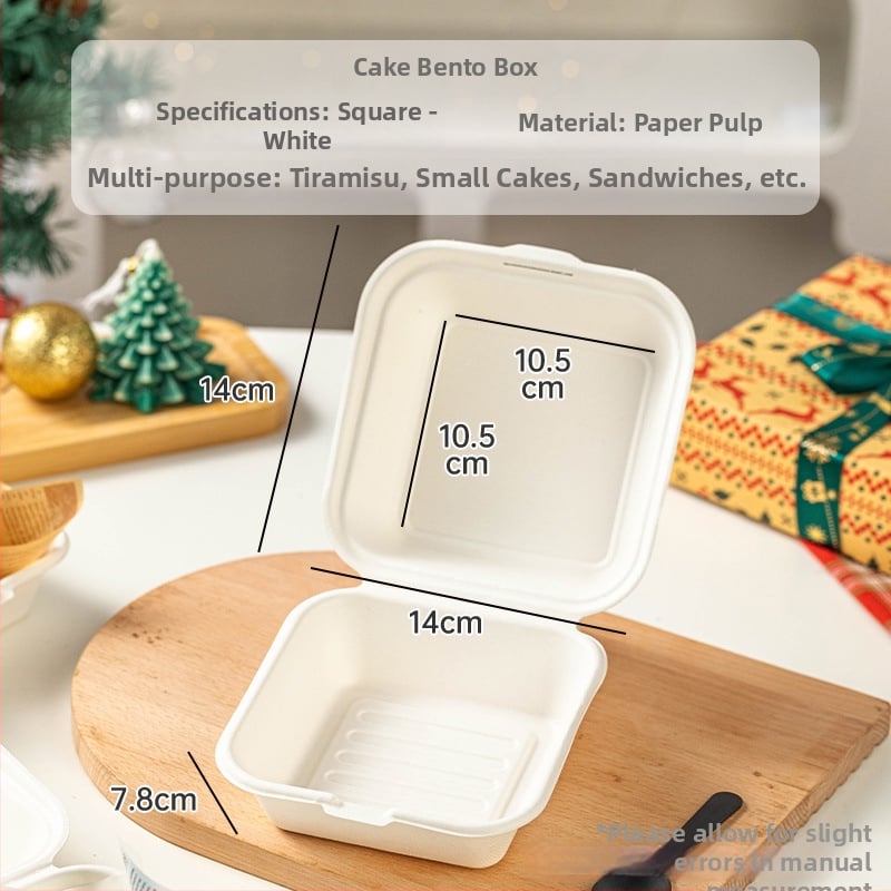 Cutie de tort de Crăciun, de unică folosință – material pulp, formă pătrată, stil degradabil, nu este potrivită pentru cuptor cu microunde, origine Zhejiang
