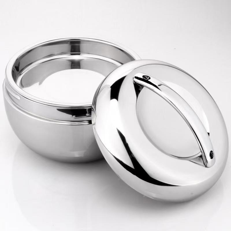 Двуслойна кутия за обяд от неръждаема стомана с капак, във форма на ябълка, изолирана, капацитет 1–2 л