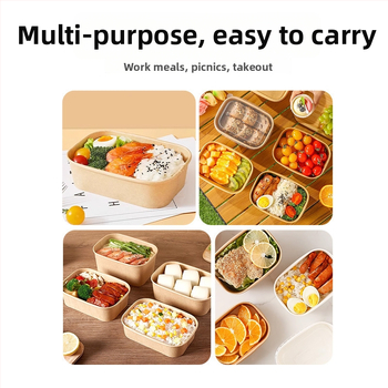 Къмпинг кутия за храна от крафт хартия, квадратна, еднократна, подходяща за микровълнова печка, устойчива на протичане