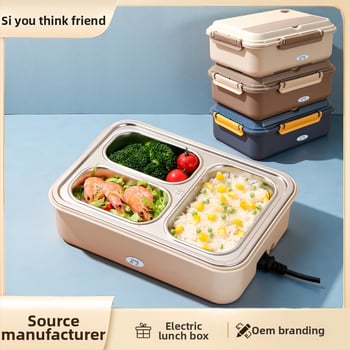 Cutie electrică de prânz cu încălzire fără apă, vas interior din oțel inoxidabil 304, capacitate 1,1–1,2 L, 50 W, 220 V, alimentare din mașină