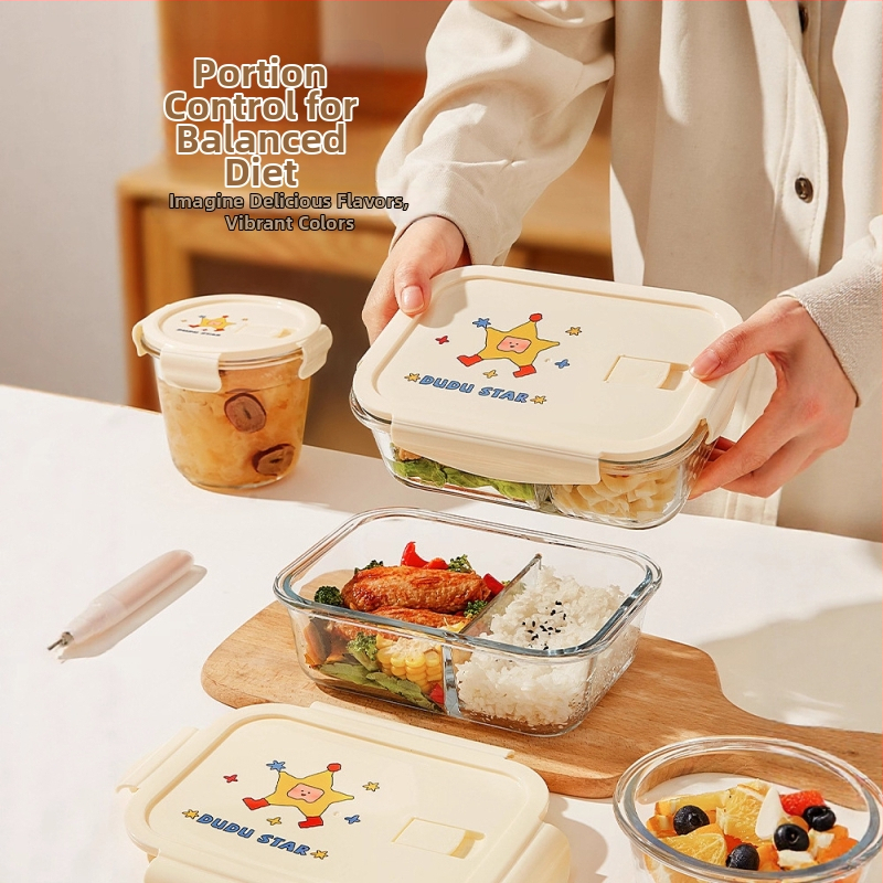 Xilekou стъклена кутия за обяд, боросиликатно стъкло, подходяща за микровълнова, кръгла, 800–1000 ml, плътно уплътняващ капак