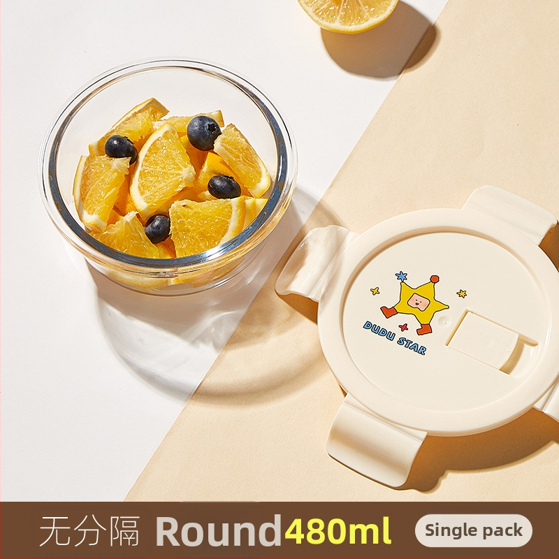 Xilekou стъклена кутия за обяд, боросиликатно стъкло, подходяща за микровълнова, кръгла, 800–1000 ml, плътно уплътняващ капак