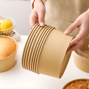 Еднократна кръгла крафт-хартия кутия с капак – хранителен клас, термоустойчива