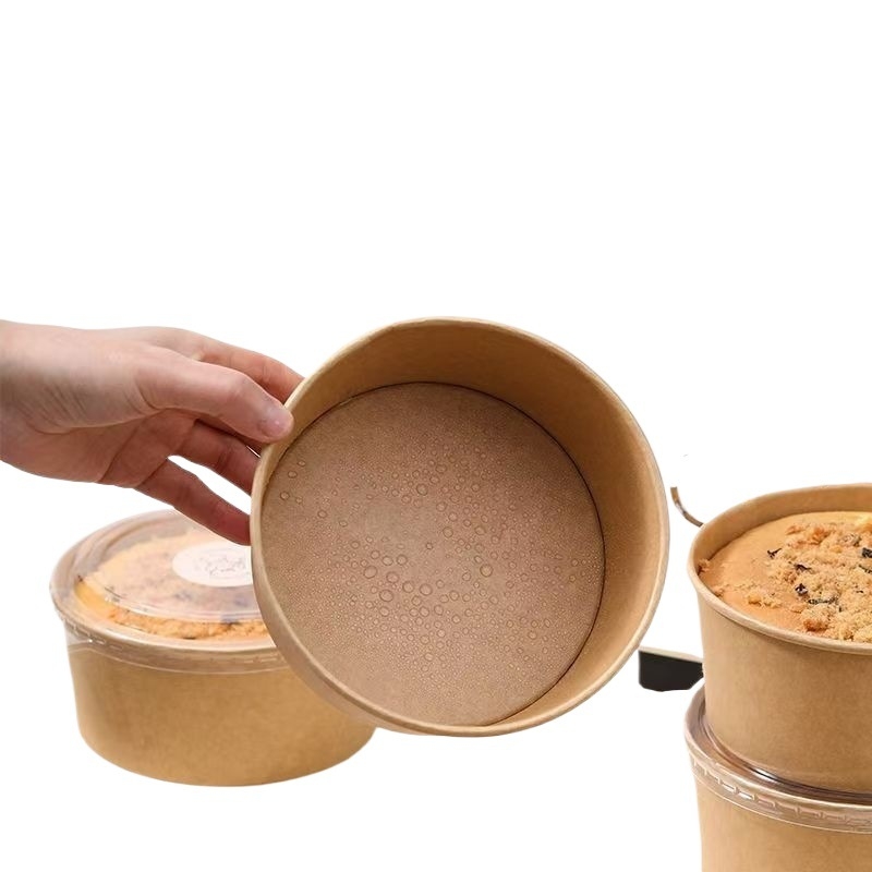 Еднократна кръгла крафт-хартия кутия с капак – хранителен клас, термоустойчива