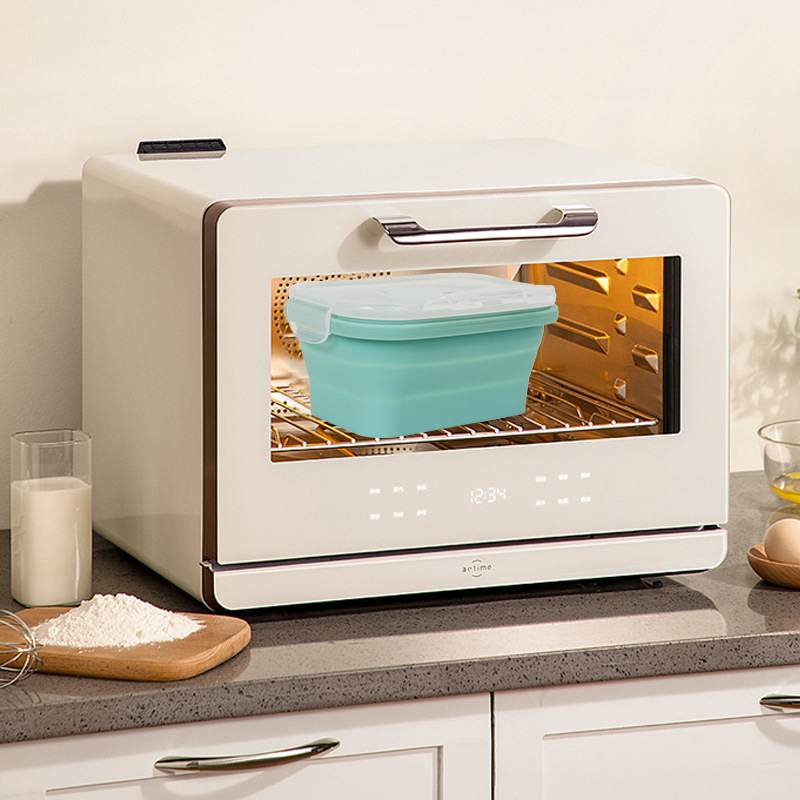 Силиконова кутия за обяд, преносим сгъваем дизайн, обем 800–1000 ml, подходяща за микровълнова, може да се подрежда