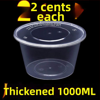 Okrúhla jednorazová krabička na obed 1000 ml, plastová, priehľadná, s misou na polievku, na donáškové balenie