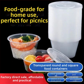 Okrúhla jednorazová krabička na obed 1000 ml, plastová, priehľadná, s misou na polievku, na donáškové balenie