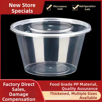 Okrúhla jednorazová krabička na obed 1000 ml, plastová, priehľadná, s misou na polievku, na donáškové balenie