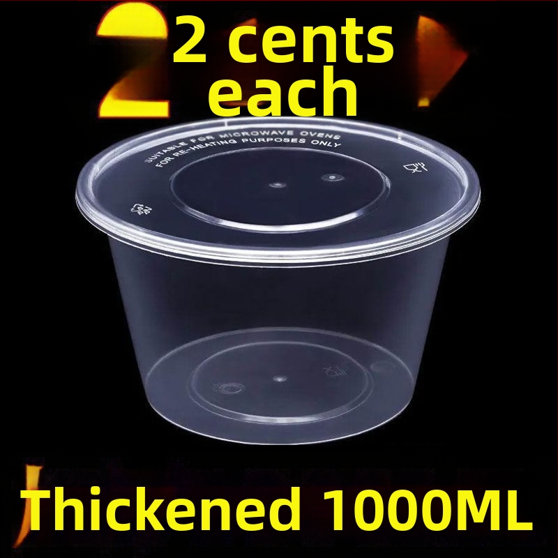 Okrúhla jednorazová krabička na obed 1000 ml, plastová, priehľadná, s misou na polievku, na donáškové balenie