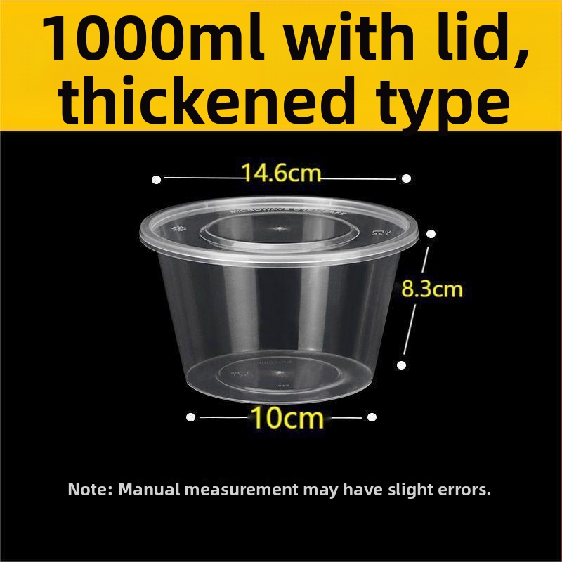 Okrúhla jednorazová krabička na obed 1000 ml, plastová, priehľadná, s misou na polievku, na donáškové balenie