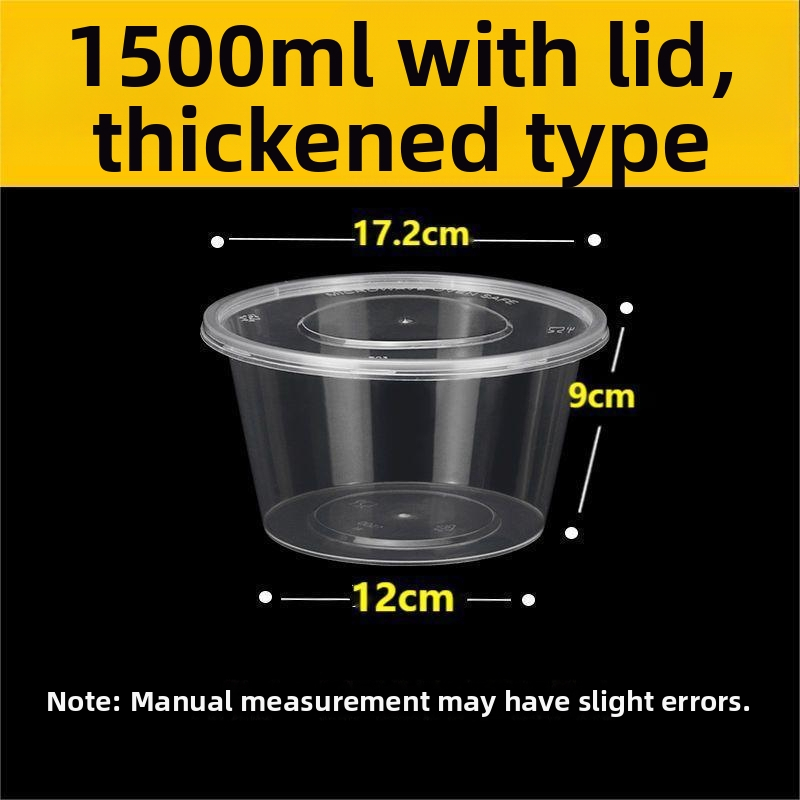 Okrúhla jednorazová krabička na obed 1000 ml, plastová, priehľadná, s misou na polievku, na donáškové balenie