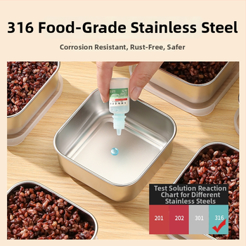 316 неръждаема стомана кутия за обяд, квадратна форма, капацитет 301–500 ml, запечатана за запазване на свежестта, порционен контрол