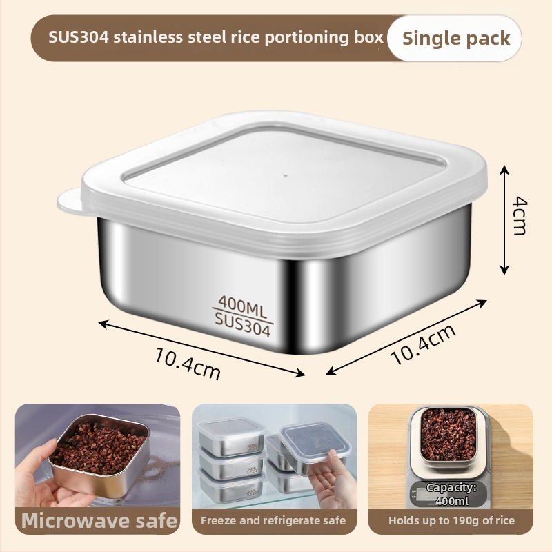 316 неръждаема стомана кутия за обяд, квадратна форма, капацитет 301–500 ml, запечатана за запазване на свежестта, порционен контрол