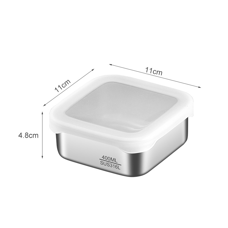 316 неръждаема стомана кутия за обяд, квадратна форма, капацитет 301–500 ml, запечатана за запазване на свежестта, порционен контрол