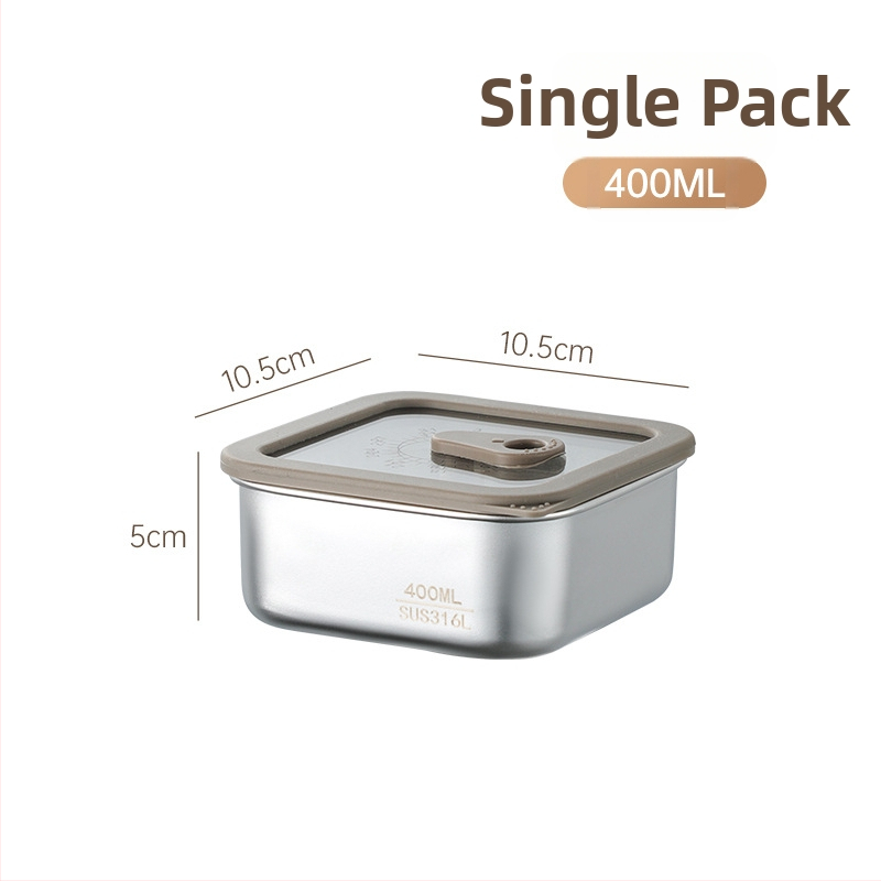 316 неръждаема стомана кутия за обяд, квадратна форма, капацитет 301–500 ml, запечатана за запазване на свежестта, порционен контрол