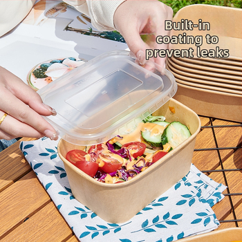 Jednorázová štvorcová krabica na donášku z kraft papiera so nepriepustnou papierovou misou, určená pre kempovanie a pikniky; nie je vhodná do mikrovlnky; vhodná pre bentó jedlá.