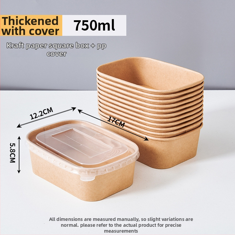 Jednorázová štvorcová krabica na donášku z kraft papiera so nepriepustnou papierovou misou, určená pre kempovanie a pikniky; nie je vhodná do mikrovlnky; vhodná pre bentó jedlá.