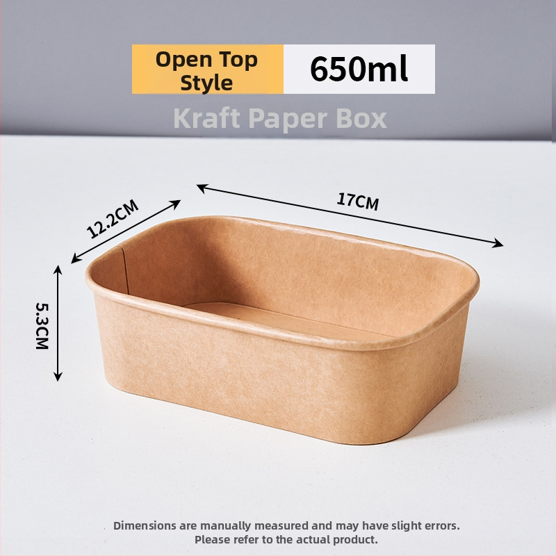 Jednorázová štvorcová krabica na donášku z kraft papiera so nepriepustnou papierovou misou, určená pre kempovanie a pikniky; nie je vhodná do mikrovlnky; vhodná pre bentó jedlá.