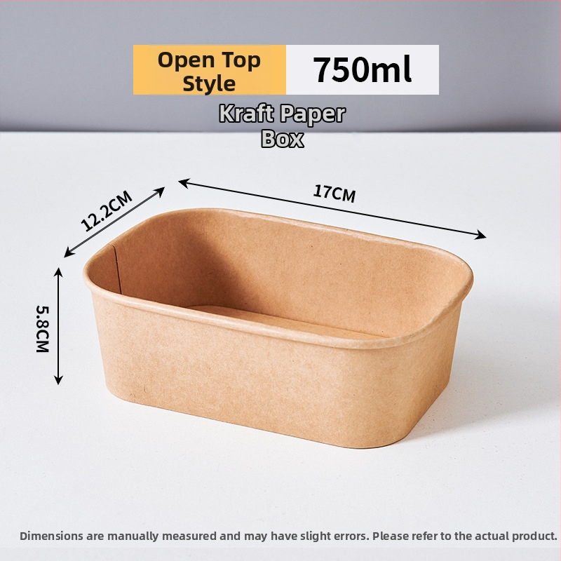 Jednorázová štvorcová krabica na donášku z kraft papiera so nepriepustnou papierovou misou, určená pre kempovanie a pikniky; nie je vhodná do mikrovlnky; vhodná pre bentó jedlá.