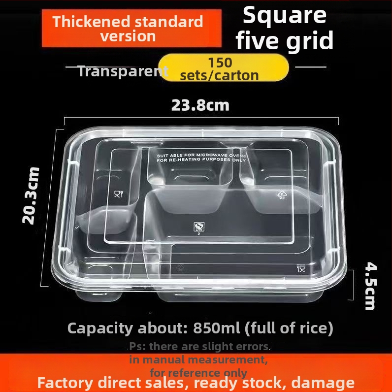 Jednorazová dóza na obed s 4 priehradkami, obdĺžniková šálka donáška, PP materiál, značka Jiajia hengmei, pôvod Huaian, Anhui, 150 balení