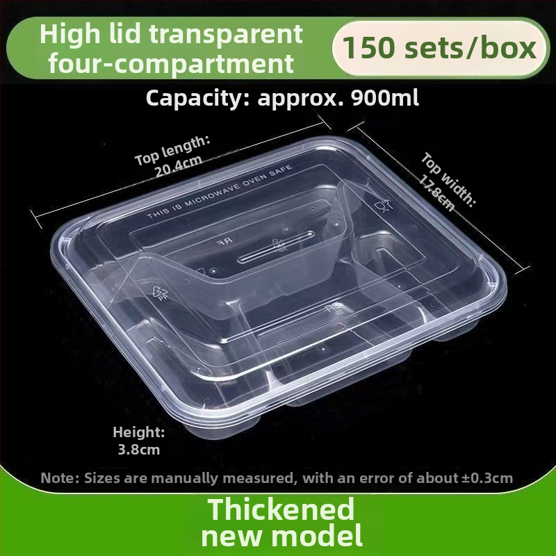 Jednorazová dóza na obed s 4 priehradkami, obdĺžniková šálka donáška, PP materiál, značka Jiajia hengmei, pôvod Huaian, Anhui, 150 balení