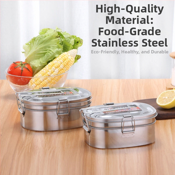 Кутия за обяд от неръждаема стомана, правоъгълна с капак, 500 ml, 400-серия, подходяща за микровълнова печка.
