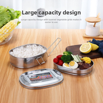 Кутия за обяд от неръждаема стомана, правоъгълна с капак, 500 ml, 400-серия, подходяща за микровълнова печка.