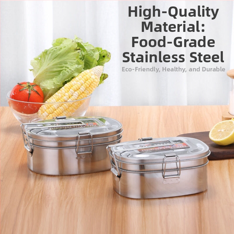 Кутия за обяд от неръждаема стомана, правоъгълна с капак, 500 ml, 400-серия, подходяща за микровълнова печка.
