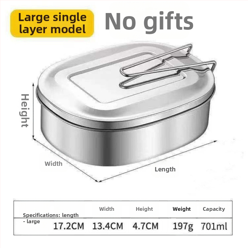Кутия за обяд от неръждаема стомана, правоъгълна с капак, 500 ml, 400-серия, подходяща за микровълнова печка.