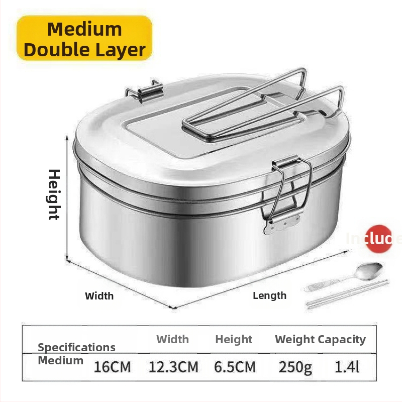 Кутия за обяд от неръждаема стомана, правоъгълна с капак, 500 ml, 400-серия, подходяща за микровълнова печка.