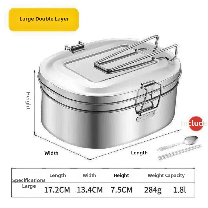 Кутия за обяд от неръждаема стомана, правоъгълна с капак, 500 ml, 400-серия, подходяща за микровълнова печка.