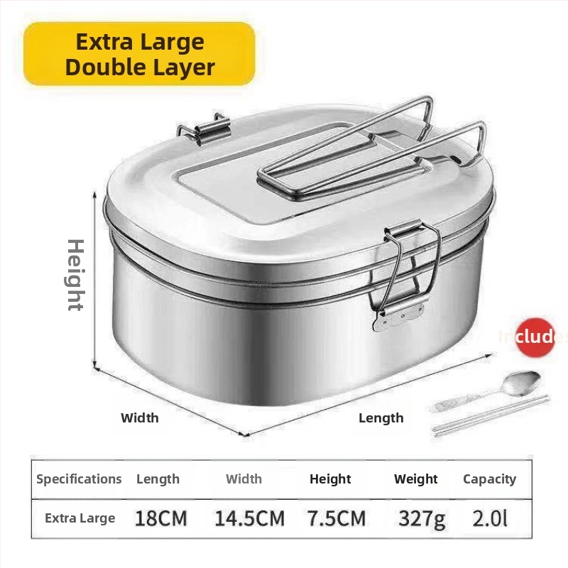 Кутия за обяд от неръждаема стомана, правоъгълна с капак, 500 ml, 400-серия, подходяща за микровълнова печка.
