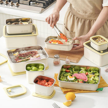 Ланч бокс от 304 неръждаема стомана, правоъгълен, микровълнова безопасен, прозрачно стъклено капаче със уплътнение, различни капацитети