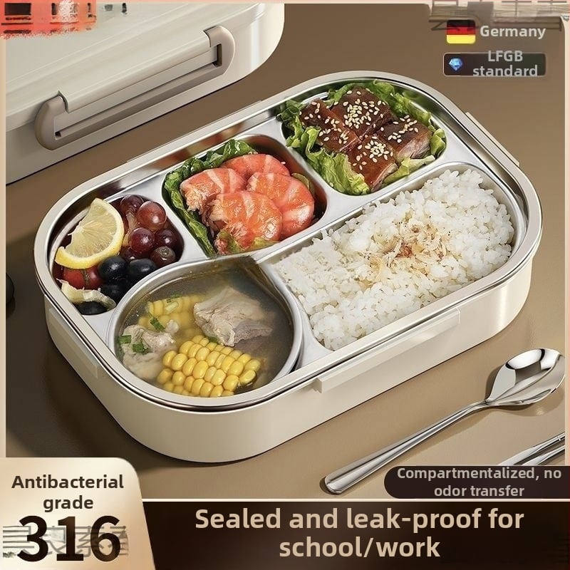 Изолирана кутия за обяд с капак, хранително безопасна 316 неръждаема стомана, четири слоя с разделени отделения, вместимост под 300 ml, преносима