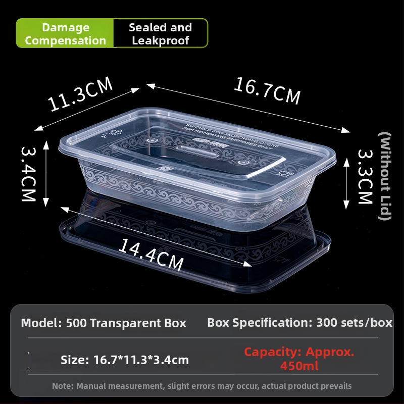 Jednorazová obdĺžniková krabička na obed s viečkom, priehľadná, 1000 ml, PP plast, vhodná do mikrovlnky