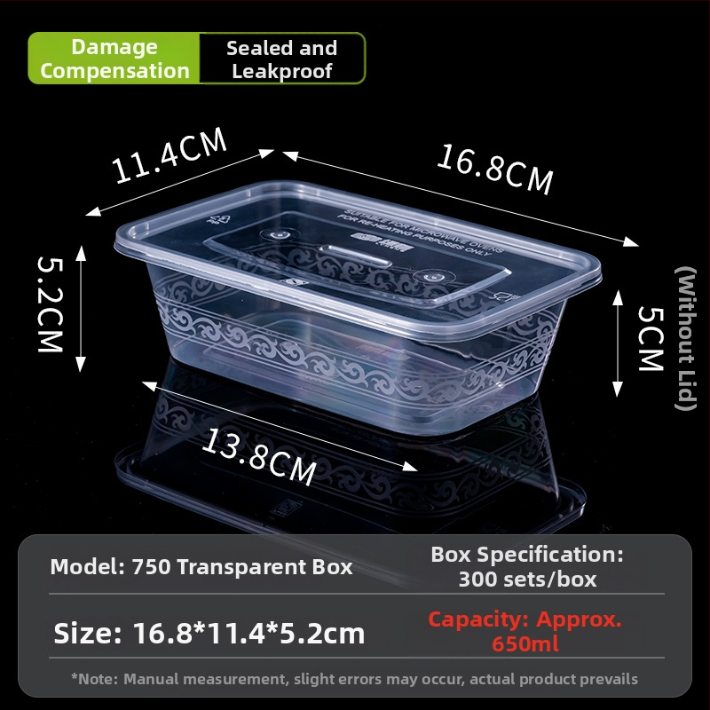 Jednorazová obdĺžniková krabička na obed s viečkom, priehľadná, 1000 ml, PP plast, vhodná do mikrovlnky