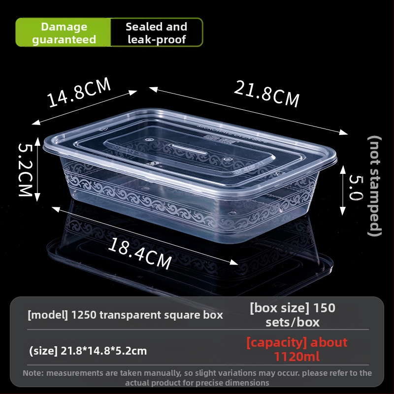 Jednorazová obdĺžniková krabička na obed s viečkom, priehľadná, 1000 ml, PP plast, vhodná do mikrovlnky