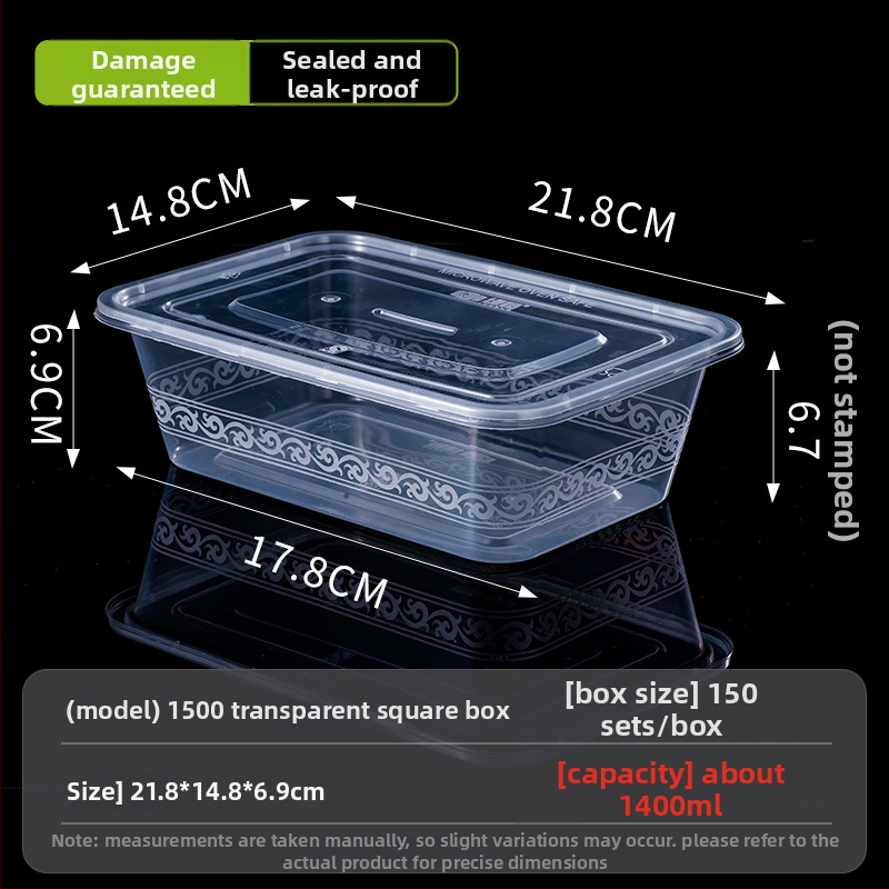 Jednorazová obdĺžniková krabička na obed s viečkom, priehľadná, 1000 ml, PP plast, vhodná do mikrovlnky