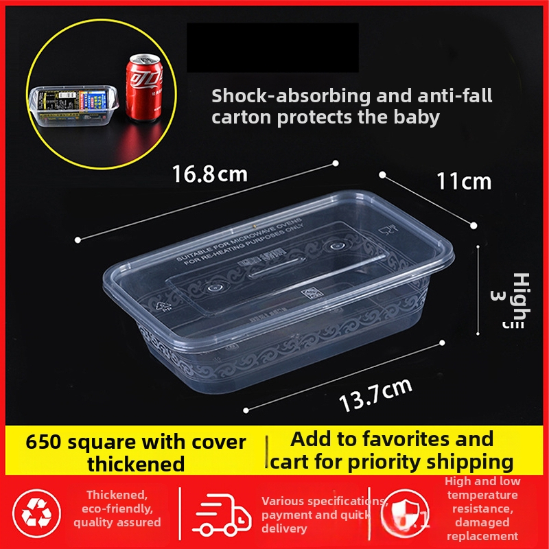 Jednorazová obdĺžniková krabička na obed s viečkom, priehľadná, 1000 ml, PP plast, vhodná do mikrovlnky