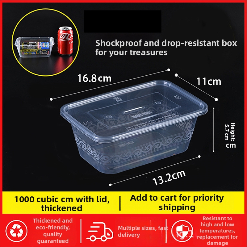 Jednorazová obdĺžniková krabička na obed s viečkom, priehľadná, 1000 ml, PP plast, vhodná do mikrovlnky