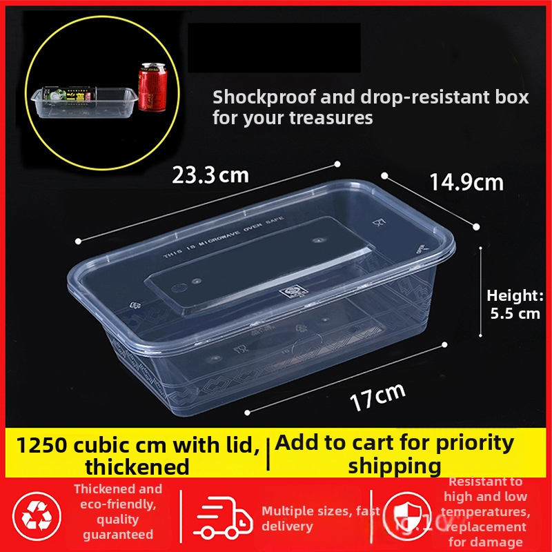 Jednorazová obdĺžniková krabička na obed s viečkom, priehľadná, 1000 ml, PP plast, vhodná do mikrovlnky