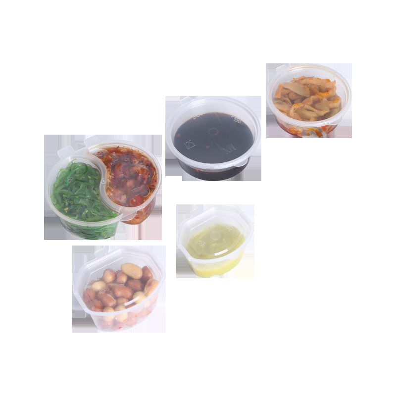 Еднократна чашка за сос за разнос с капак, пластмасова, микровълнова безопасна, печат на лого наличен, персонализация налична