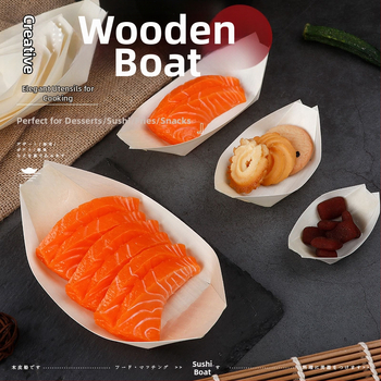 Medinė užkandžių dėžutė valties formos, pritaikoma, storis 36 mm, talpa 10