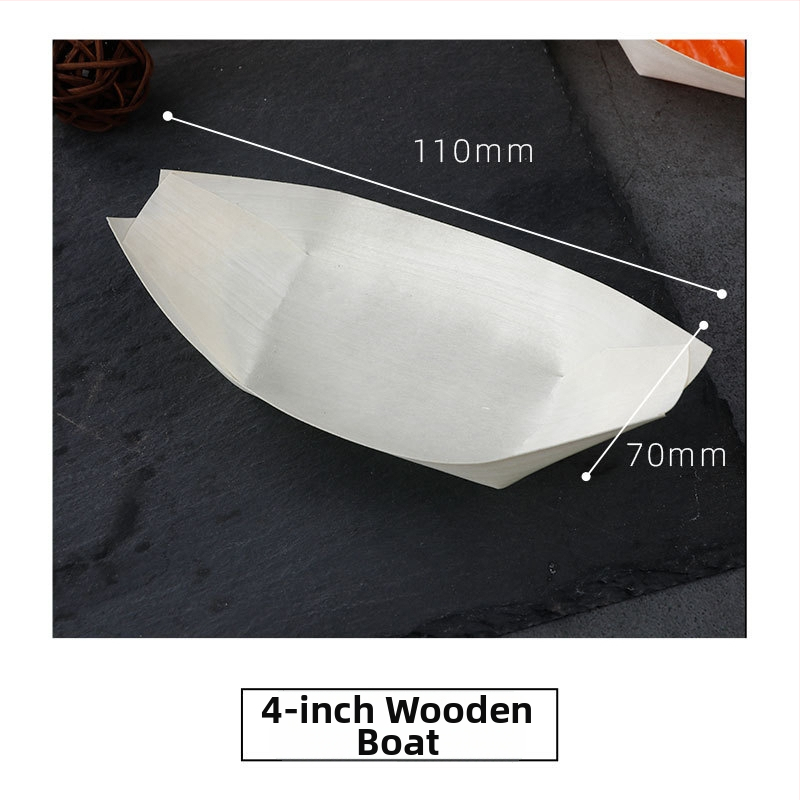 Medinė užkandžių dėžutė valties formos, pritaikoma, storis 36 mm, talpa 10