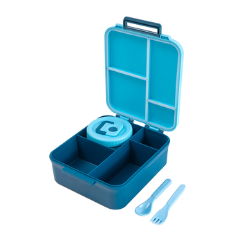 Детска правоъгълна разделена кутия за обяд с чашка за супа и прибори (вилица и лъжица), хранителен клас PP, 501–800 ml, подходяща за микровълнова