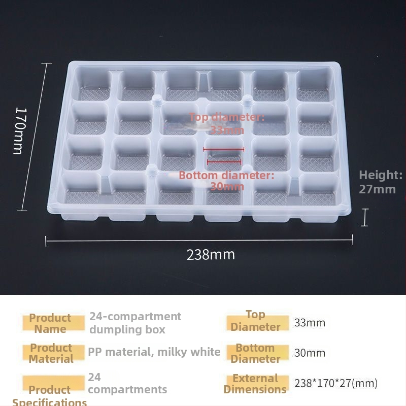 Cutie de transport din plastic, dreptunghiulară, pentru takeout, 24 compartimente, cu capac, din plastic, poate fi congelată, nu este compatibilă cu cuptorul cu microunde