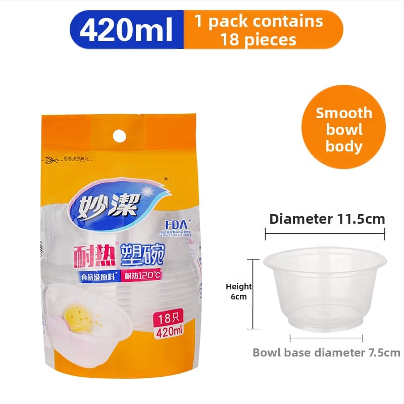 Miaojie ühekordselt kasutatav plastikust ümmargune kauss – ilma kaaneta, 420 ml/480 ml