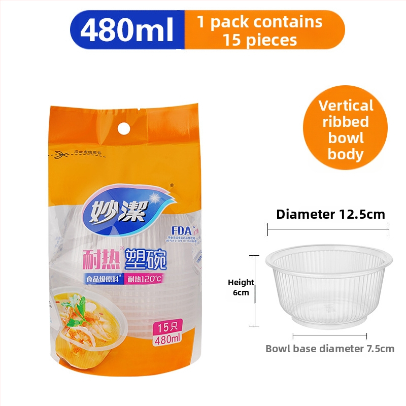 Miaojie ühekordselt kasutatav plastikust ümmargune kauss – ilma kaaneta, 420 ml/480 ml