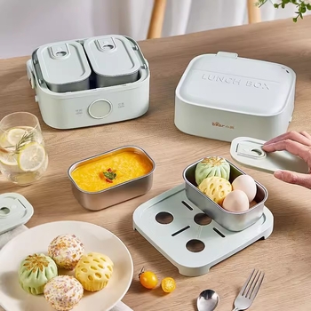 Bear cutie electrică de prânz, izolată, cu două niveluri și patru compartimente, DFH-G16W7, capacitate 1.6–2.0 L, vas interior din oțel inoxidabil 304, 270W, 220V, control cu buton