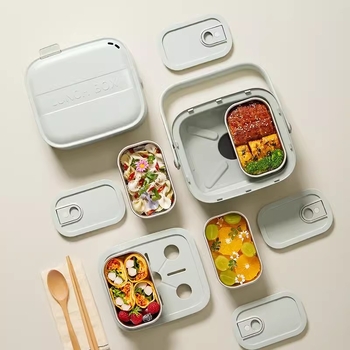 Bear cutie electrică de prânz, izolată, cu două niveluri și patru compartimente, DFH-G16W7, capacitate 1.6–2.0 L, vas interior din oțel inoxidabil 304, 270W, 220V, control cu buton